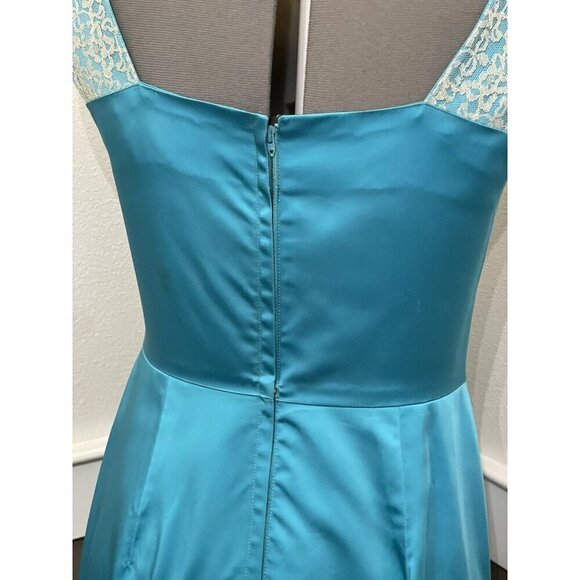 Vintage Turquoise Sleeveless Satin Sheath Dress White Lace Papillon - Picture 7 of 11
